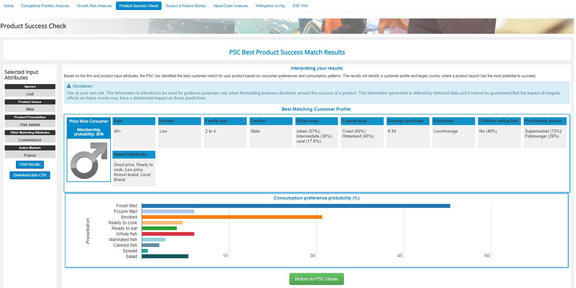 PSC results page