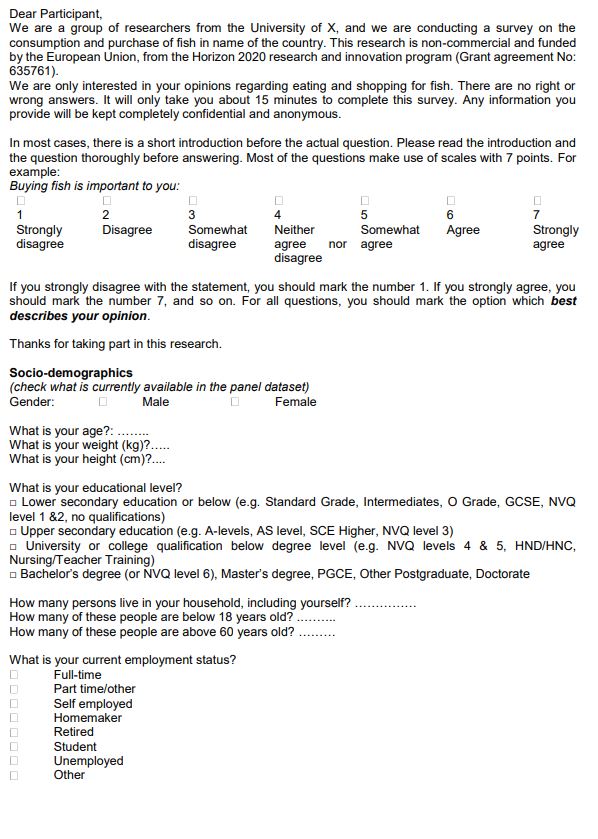 WTP questionnaire page 1.